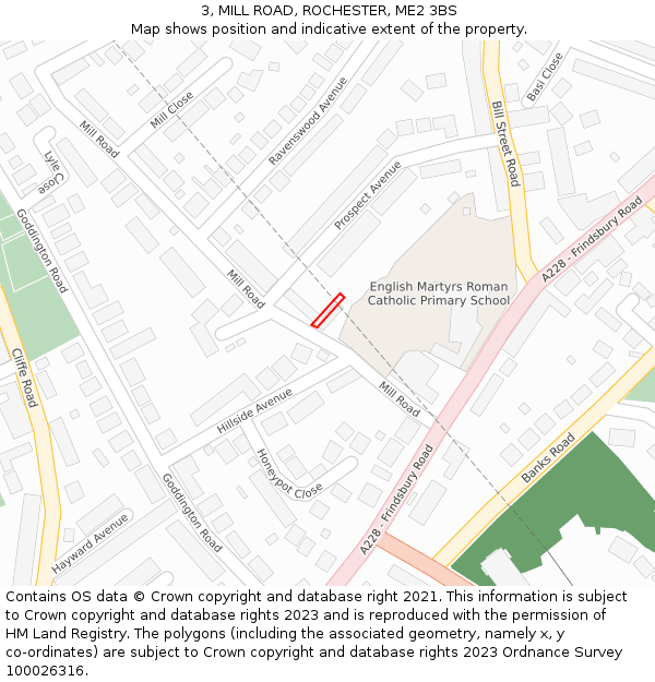 3, MILL ROAD, ROCHESTER, ME2 3BS: Location map and indicative extent of plot