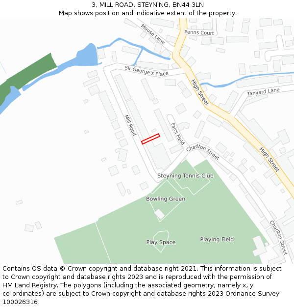 3, MILL ROAD, STEYNING, BN44 3LN: Location map and indicative extent of plot
