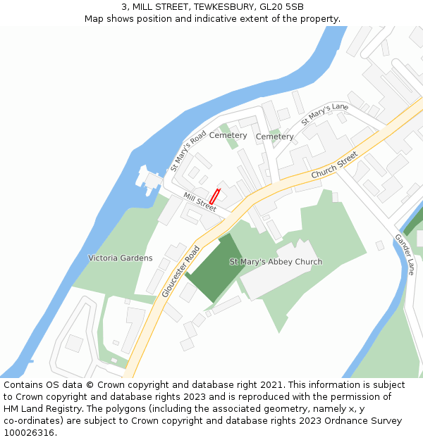 3, MILL STREET, TEWKESBURY, GL20 5SB: Location map and indicative extent of plot