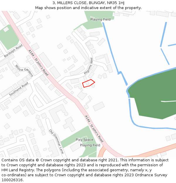3, MILLERS CLOSE, BUNGAY, NR35 1HJ: Location map and indicative extent of plot