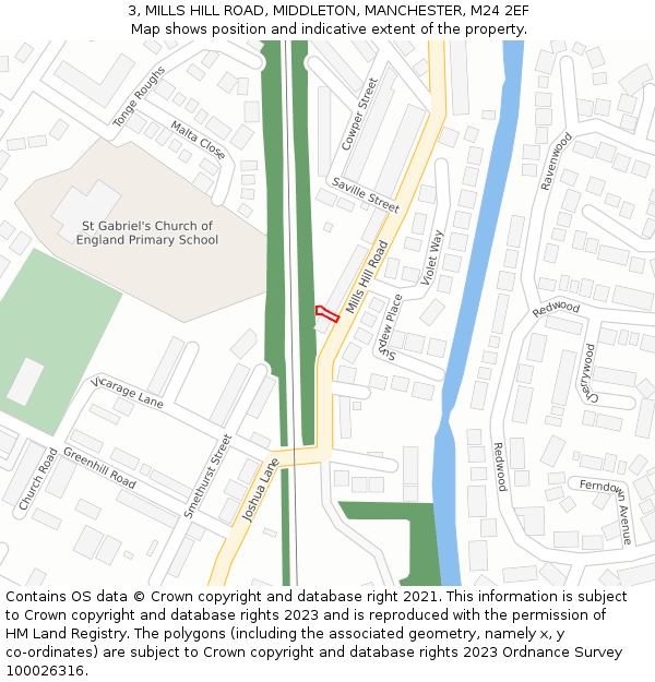 3, MILLS HILL ROAD, MIDDLETON, MANCHESTER, M24 2EF: Location map and indicative extent of plot