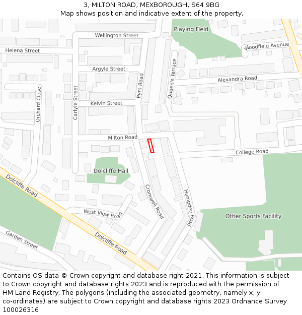 3, MILTON ROAD, MEXBOROUGH, S64 9BG: Location map and indicative extent of plot