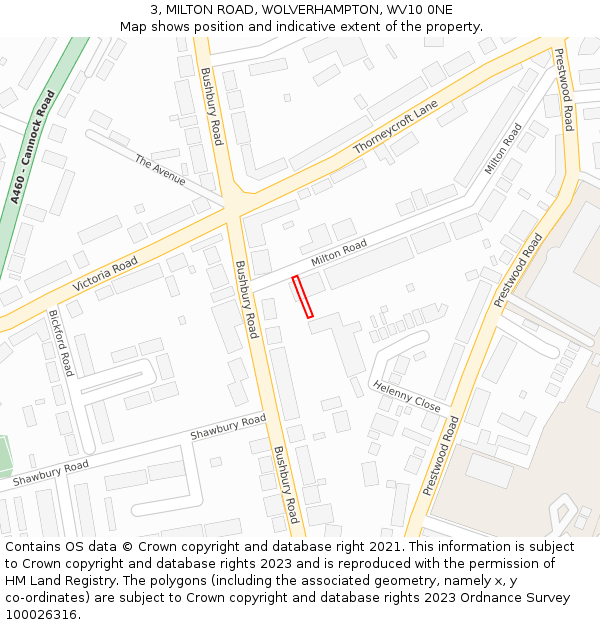 3, MILTON ROAD, WOLVERHAMPTON, WV10 0NE: Location map and indicative extent of plot