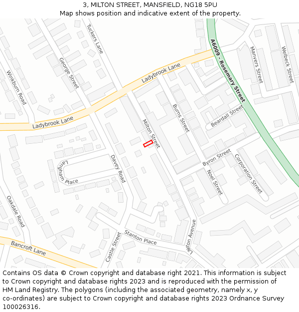 3, MILTON STREET, MANSFIELD, NG18 5PU: Location map and indicative extent of plot