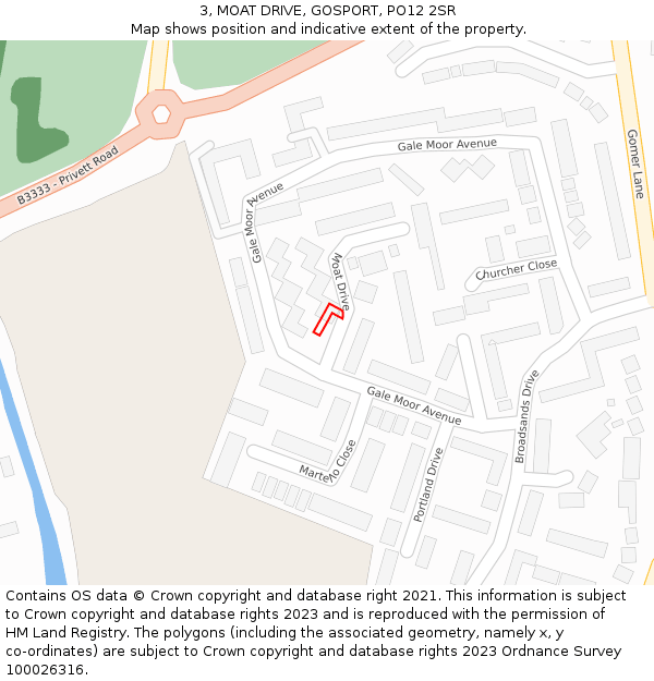 3, MOAT DRIVE, GOSPORT, PO12 2SR: Location map and indicative extent of plot