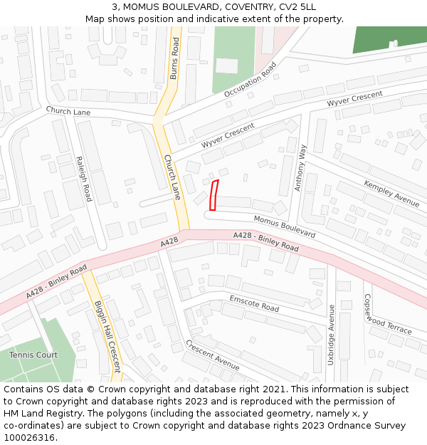 3, MOMUS BOULEVARD, COVENTRY, CV2 5LL: Location map and indicative extent of plot
