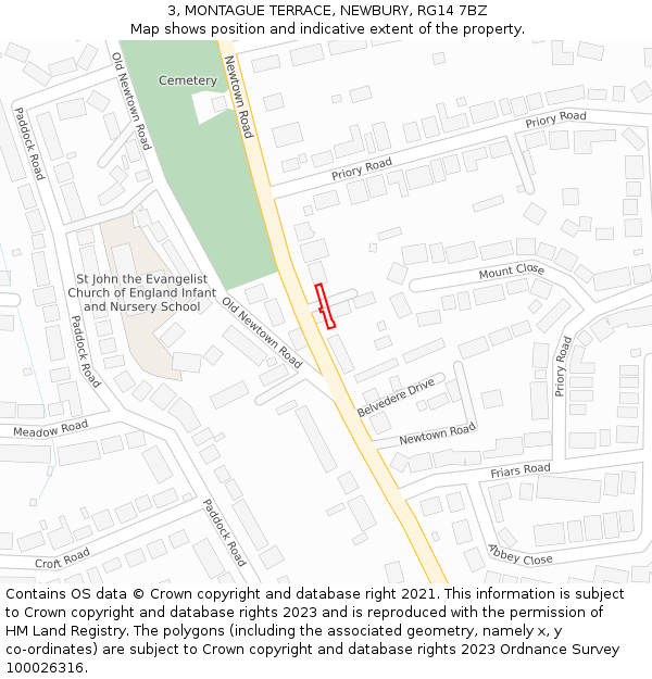 3, MONTAGUE TERRACE, NEWBURY, RG14 7BZ: Location map and indicative extent of plot