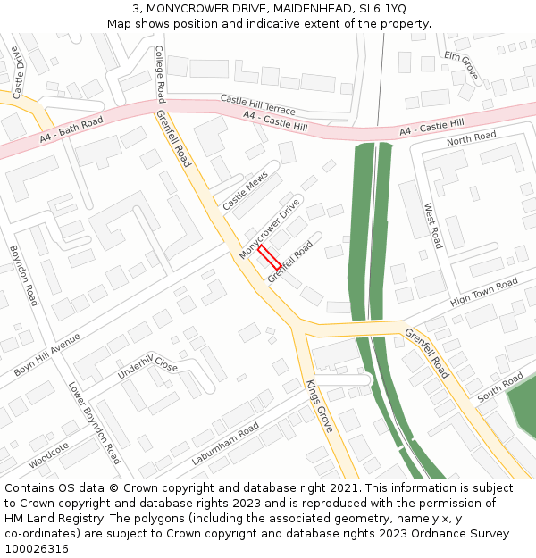3, MONYCROWER DRIVE, MAIDENHEAD, SL6 1YQ: Location map and indicative extent of plot