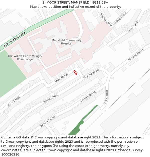 3, MOOR STREET, MANSFIELD, NG18 5SH: Location map and indicative extent of plot