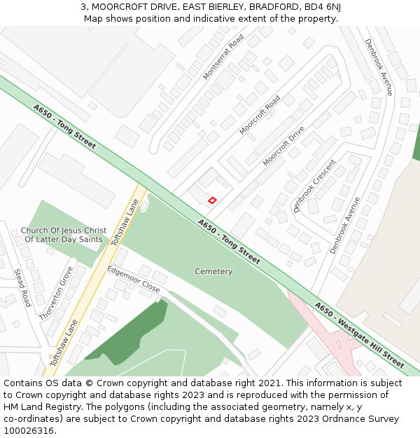 3, MOORCROFT DRIVE, EAST BIERLEY, BRADFORD, BD4 6NJ: Location map and indicative extent of plot
