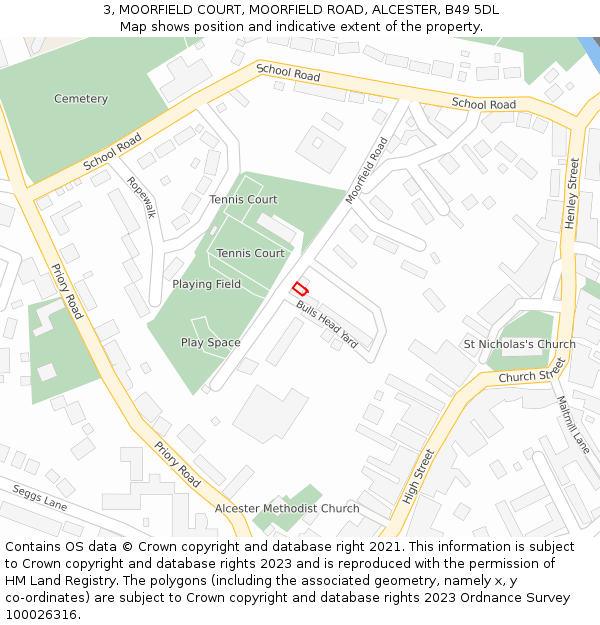 3, MOORFIELD COURT, MOORFIELD ROAD, ALCESTER, B49 5DL: Location map and indicative extent of plot
