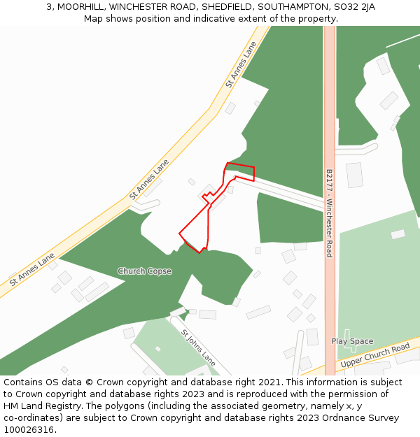3, MOORHILL, WINCHESTER ROAD, SHEDFIELD, SOUTHAMPTON, SO32 2JA: Location map and indicative extent of plot