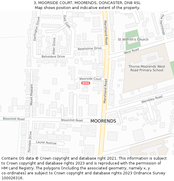 3, MOORSIDE COURT, MOORENDS, DONCASTER, DN8 4SL: Location map and indicative extent of plot
