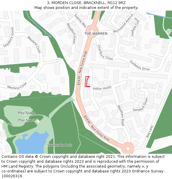 3, MORDEN CLOSE, BRACKNELL, RG12 9RZ: Location map and indicative extent of plot