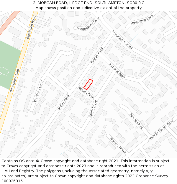3, MORGAN ROAD, HEDGE END, SOUTHAMPTON, SO30 0JG: Location map and indicative extent of plot