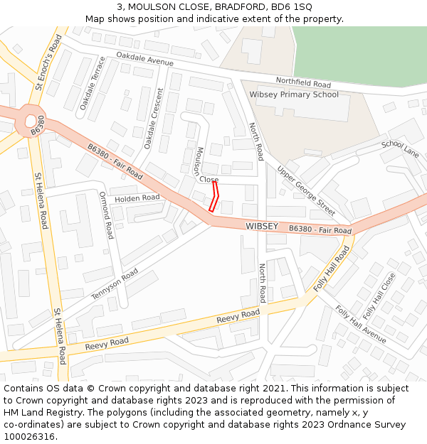 3, MOULSON CLOSE, BRADFORD, BD6 1SQ: Location map and indicative extent of plot