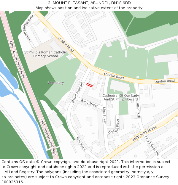 3, MOUNT PLEASANT, ARUNDEL, BN18 9BD: Location map and indicative extent of plot