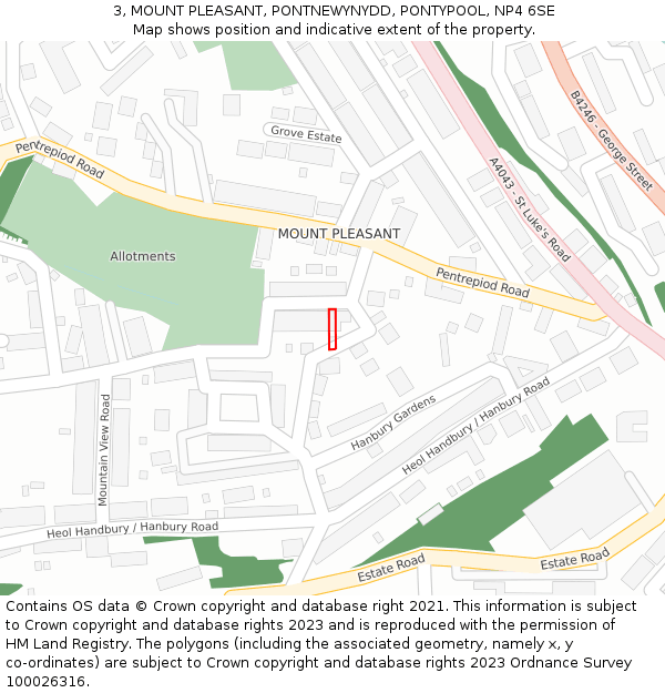 3, MOUNT PLEASANT, PONTNEWYNYDD, PONTYPOOL, NP4 6SE: Location map and indicative extent of plot