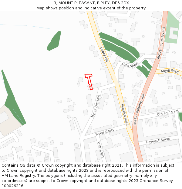 3, MOUNT PLEASANT, RIPLEY, DE5 3DX: Location map and indicative extent of plot