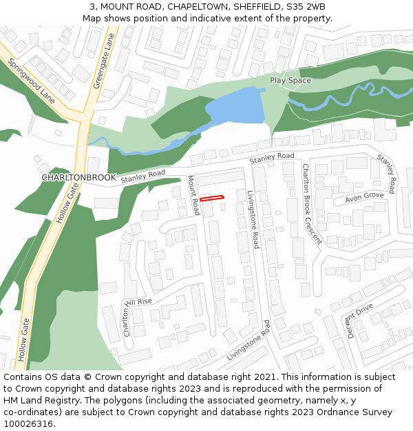 3, MOUNT ROAD, CHAPELTOWN, SHEFFIELD, S35 2WB: Location map and indicative extent of plot