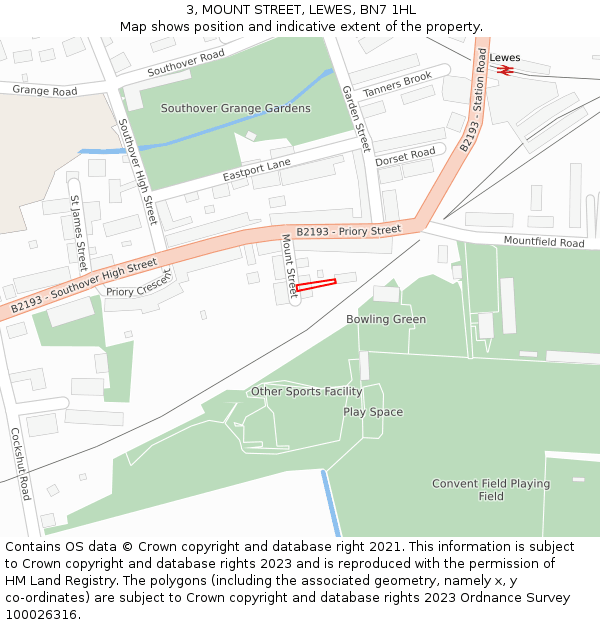 3, MOUNT STREET, LEWES, BN7 1HL: Location map and indicative extent of plot