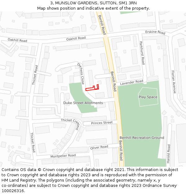 3, MUNSLOW GARDENS, SUTTON, SM1 3RN: Location map and indicative extent of plot
