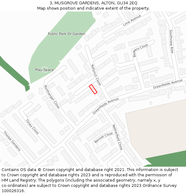 3, MUSGROVE GARDENS, ALTON, GU34 2EQ: Location map and indicative extent of plot