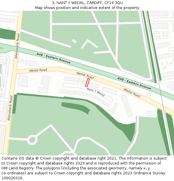 3, NANT Y WEDAL, CARDIFF, CF14 3QU: Location map and indicative extent of plot