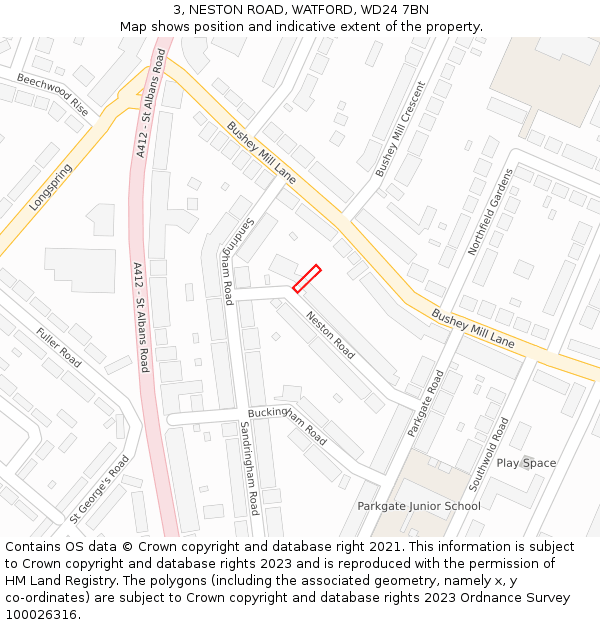 3, NESTON ROAD, WATFORD, WD24 7BN: Location map and indicative extent of plot
