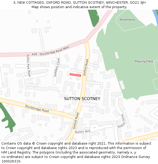 3, NEW COTTAGES, OXFORD ROAD, SUTTON SCOTNEY, WINCHESTER, SO21 3JH: Location map and indicative extent of plot
