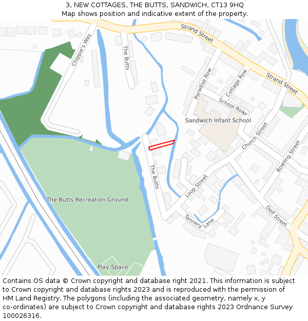 3, NEW COTTAGES, THE BUTTS, SANDWICH, CT13 9HQ: Location map and indicative extent of plot