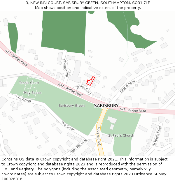 3, NEW INN COURT, SARISBURY GREEN, SOUTHAMPTON, SO31 7LF: Location map and indicative extent of plot
