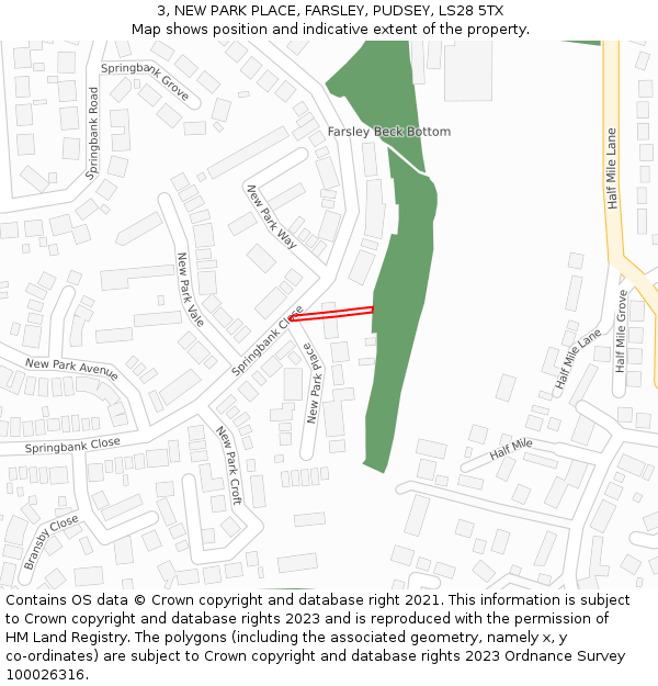 3, NEW PARK PLACE, FARSLEY, PUDSEY, LS28 5TX: Location map and indicative extent of plot