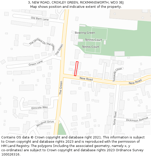 3, NEW ROAD, CROXLEY GREEN, RICKMANSWORTH, WD3 3EJ: Location map and indicative extent of plot