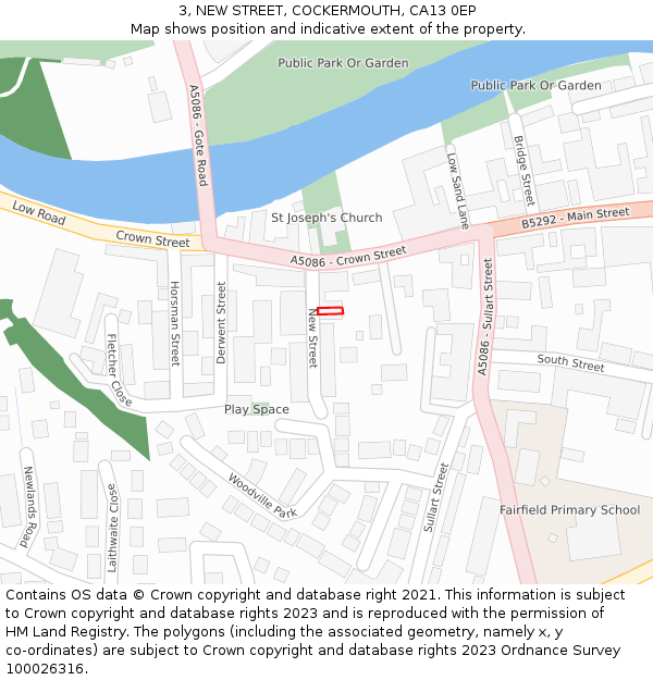 3, NEW STREET, COCKERMOUTH, CA13 0EP: Location map and indicative extent of plot