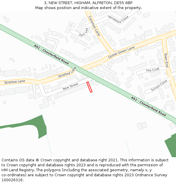 3, NEW STREET, HIGHAM, ALFRETON, DE55 6BP: Location map and indicative extent of plot