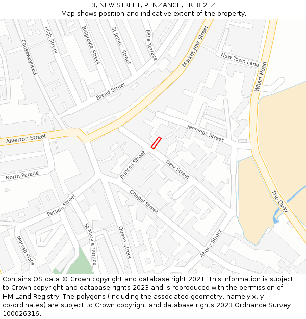 3, NEW STREET, PENZANCE, TR18 2LZ: Location map and indicative extent of plot