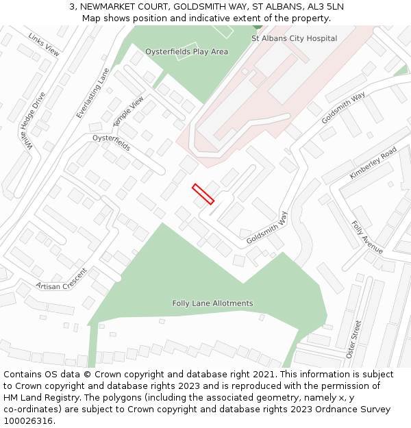 3, NEWMARKET COURT, GOLDSMITH WAY, ST ALBANS, AL3 5LN: Location map and indicative extent of plot