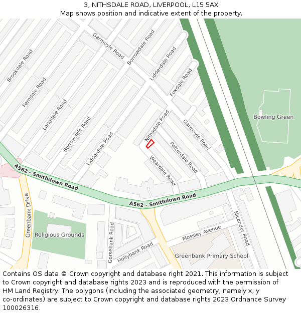 3, NITHSDALE ROAD, LIVERPOOL, L15 5AX: Location map and indicative extent of plot
