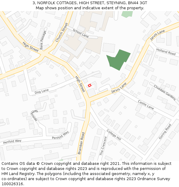 3, NORFOLK COTTAGES, HIGH STREET, STEYNING, BN44 3GT: Location map and indicative extent of plot