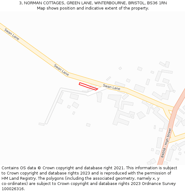 3, NORMAN COTTAGES, GREEN LANE, WINTERBOURNE, BRISTOL, BS36 1RN: Location map and indicative extent of plot