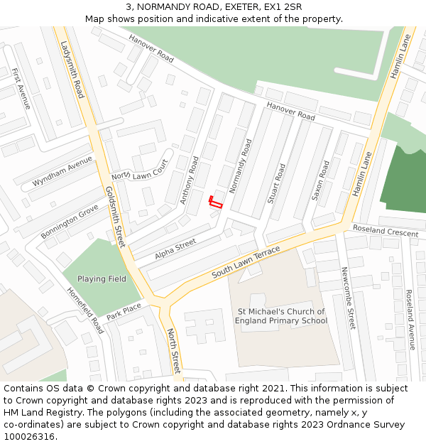 3, NORMANDY ROAD, EXETER, EX1 2SR: Location map and indicative extent of plot