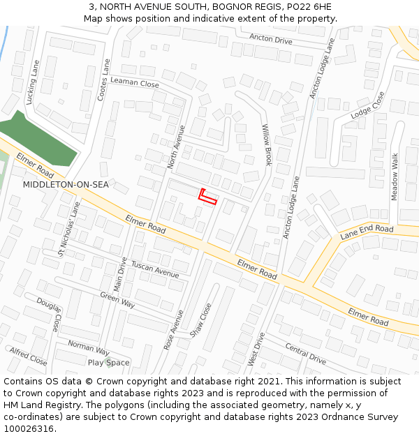 3, NORTH AVENUE SOUTH, BOGNOR REGIS, PO22 6HE: Location map and indicative extent of plot