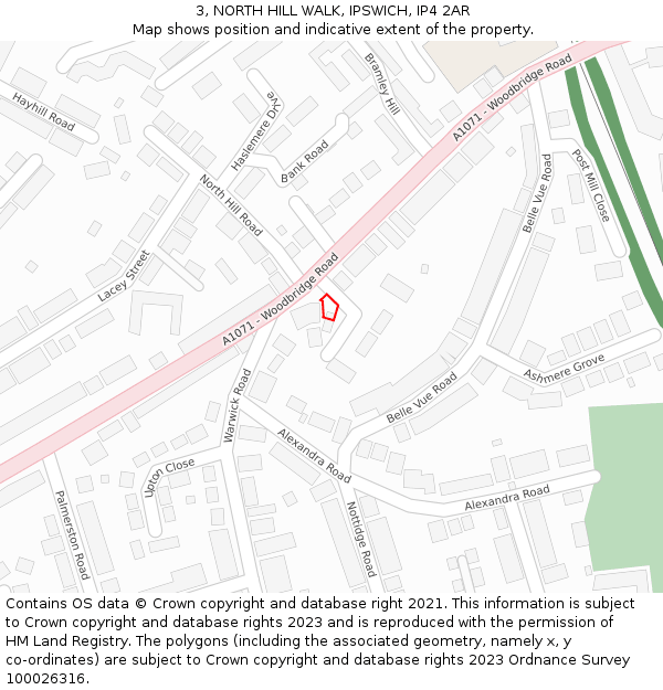 3, NORTH HILL WALK, IPSWICH, IP4 2AR: Location map and indicative extent of plot