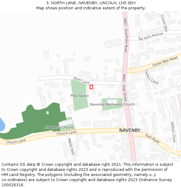 3, NORTH LANE, NAVENBY, LINCOLN, LN5 0EH: Location map and indicative extent of plot