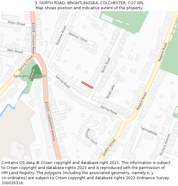 3, NORTH ROAD, BRIGHTLINGSEA, COLCHESTER, CO7 0PL: Location map and indicative extent of plot