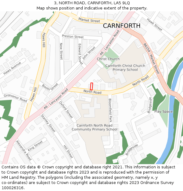 3, NORTH ROAD, CARNFORTH, LA5 9LQ: Location map and indicative extent of plot