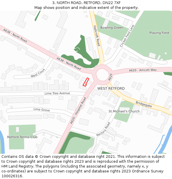 3, NORTH ROAD, RETFORD, DN22 7XF: Location map and indicative extent of plot