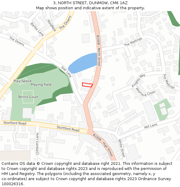 3, NORTH STREET, DUNMOW, CM6 1AZ: Location map and indicative extent of plot