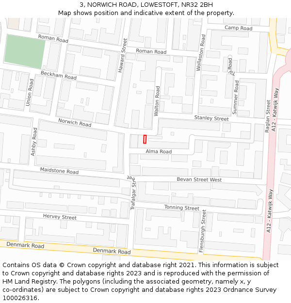 3, NORWICH ROAD, LOWESTOFT, NR32 2BH: Location map and indicative extent of plot